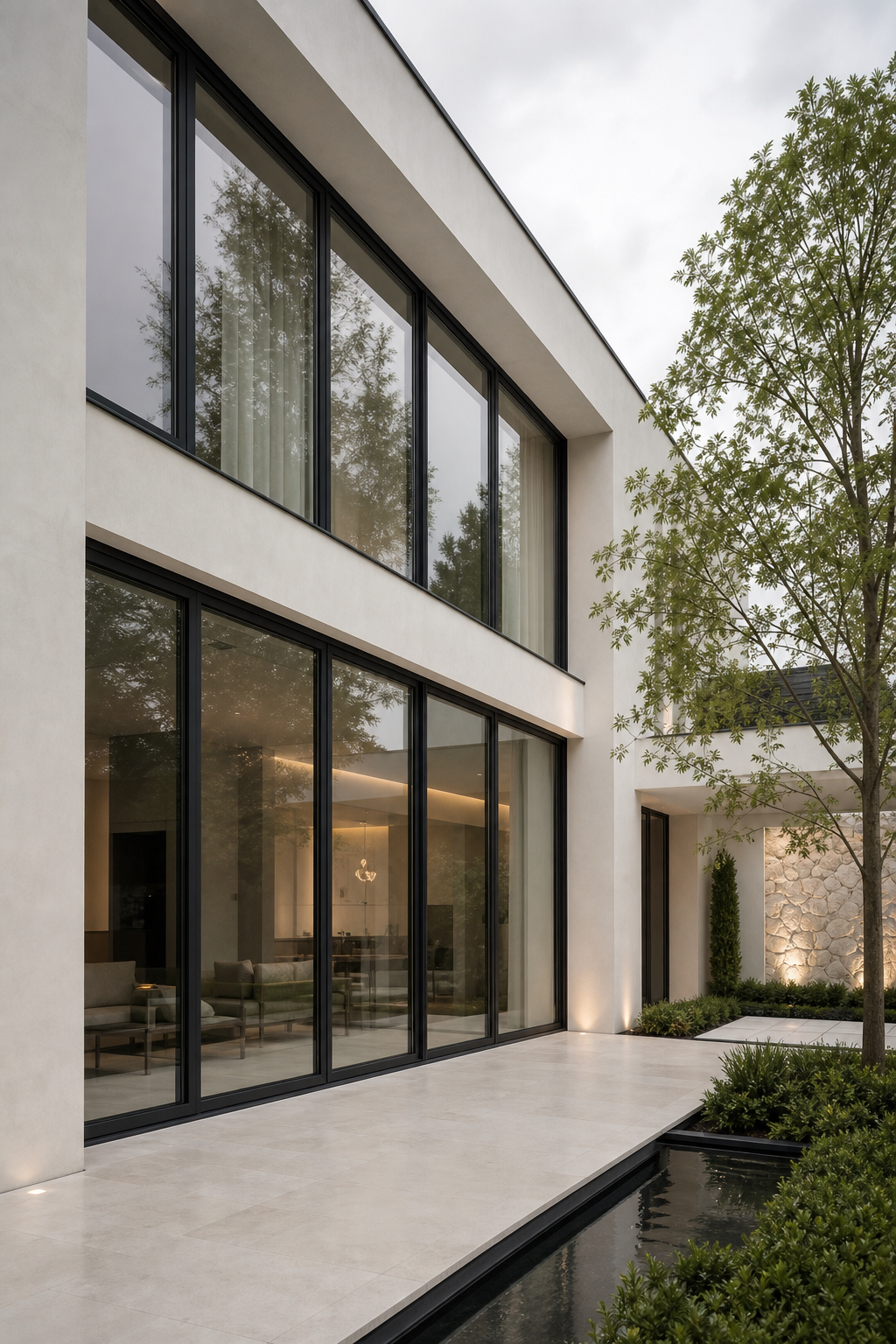 Villa contemporánea con ventanales PVC de piso a techo